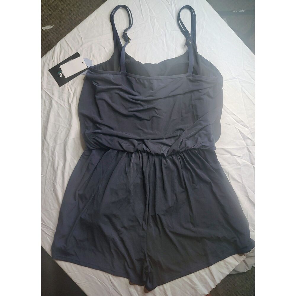 NWT Maxine Of Hollywood Swim Romper Size 16 Indigo MM9MD45 Summer Full Coverage - Picture 2 of 12